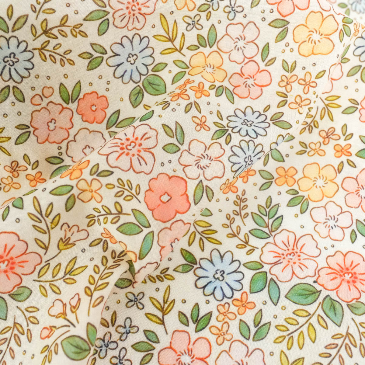Velo de algodón estampado Lula azul y rosa sobre fondo caqui - Maison Klem